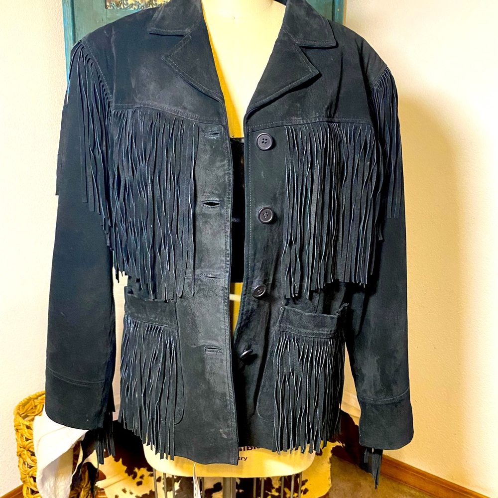 Leather fringe jacket
